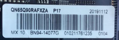 MAIN PARA SMART TV SAMSUNG / NUMERO DE PARTE BN94-14077G / BN41-02697A / BN97-15673L / BN9414077G / PANEL CY-TR065FLLV1H / DISPLAY BN9648138A / LSF650FF11-P01 / MODELO QN65Q90RAFXZA FA02	 - Imagen 2